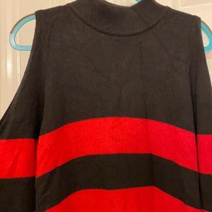 Chico’s Size 3 Black/Red Cold Shoulder Sweater